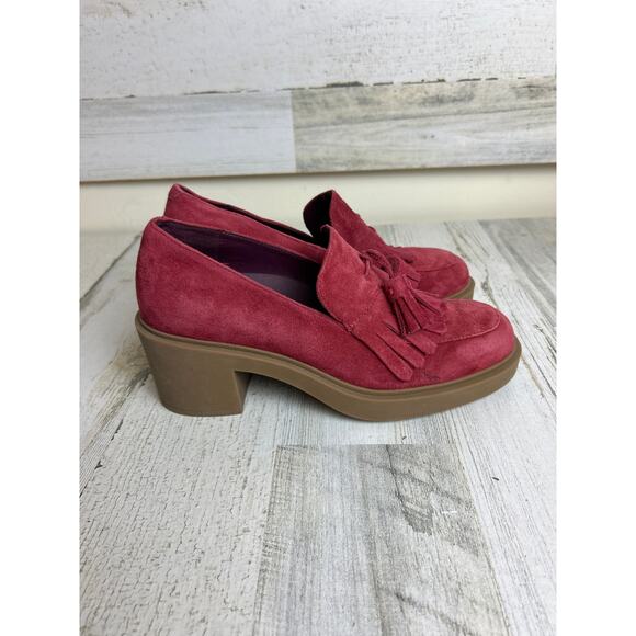 Aerosoles Women’s 6.5 Red Suede Tassel Slip-On Gibes Block Heel Loafers shoe New - Picture 4 of 8